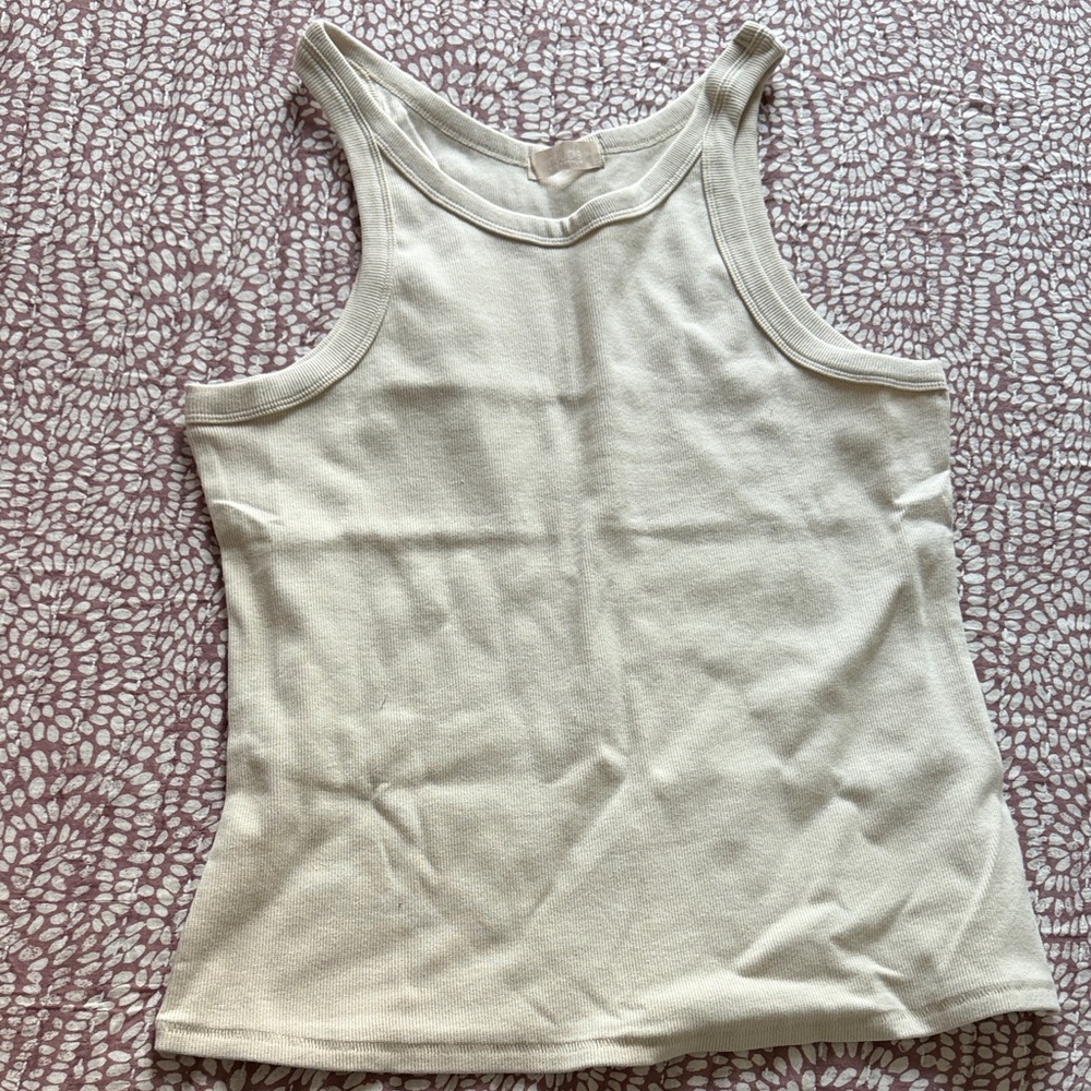 nuuds Cream Ribbed Scoop Neck Tank